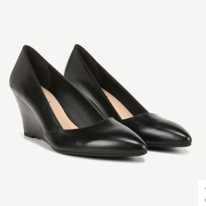 Franco Frankie Wedge Pump Pointed Toe in Black Leather